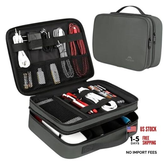 Electronics Organizer Travel Case Cable Storage Bag, Water Large Grey