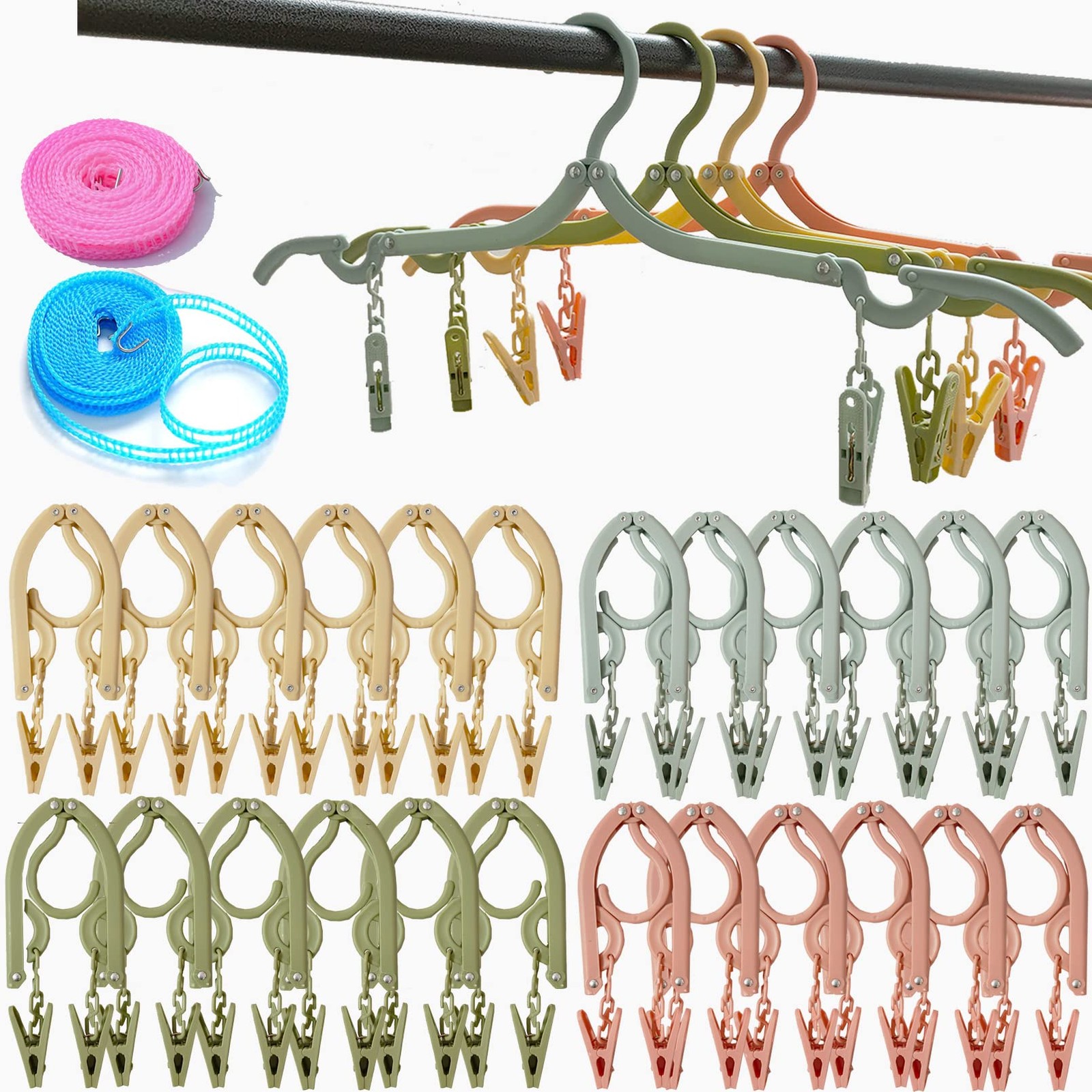 24 PCS Travel Hangers,Portable Folding Clothes Hangers with Clips,Foldable Cl...