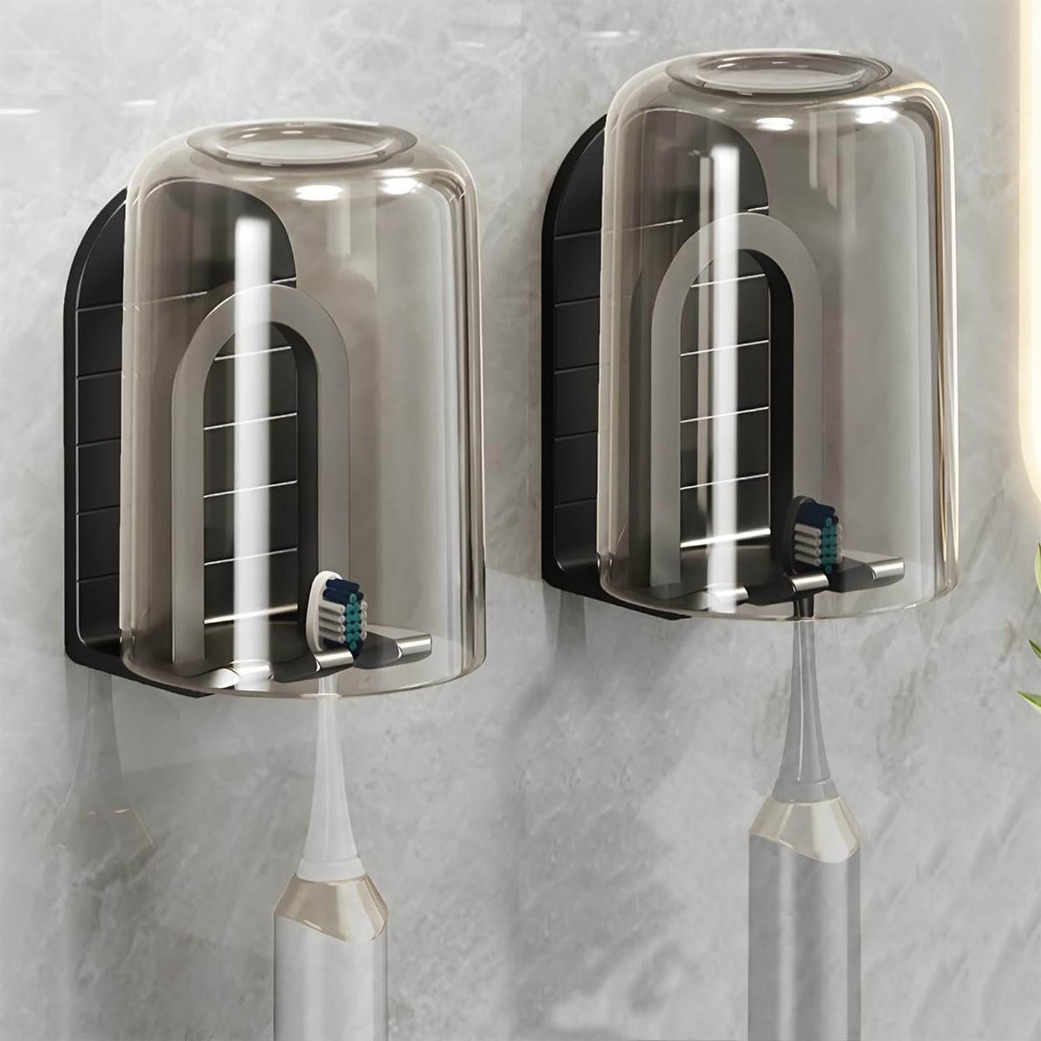 Wall Mounted Toothbrush Holder Set - Self Adhesive Bathroom Toothbrush Holder...