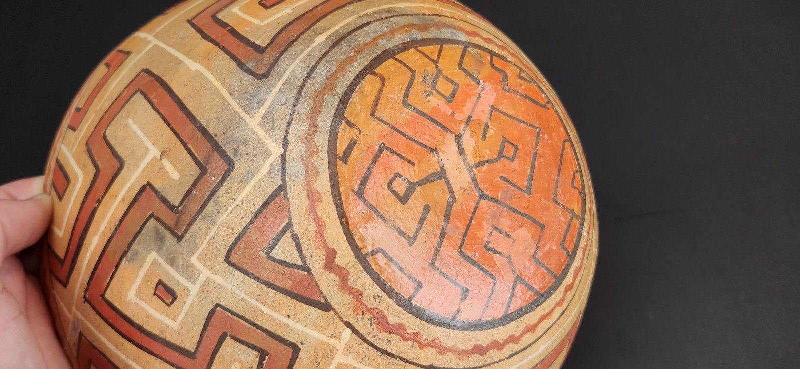 Vintage Peru Shipibo-Conibo Polychrome Earthenware Pottery Rattle Bowl 9.5"