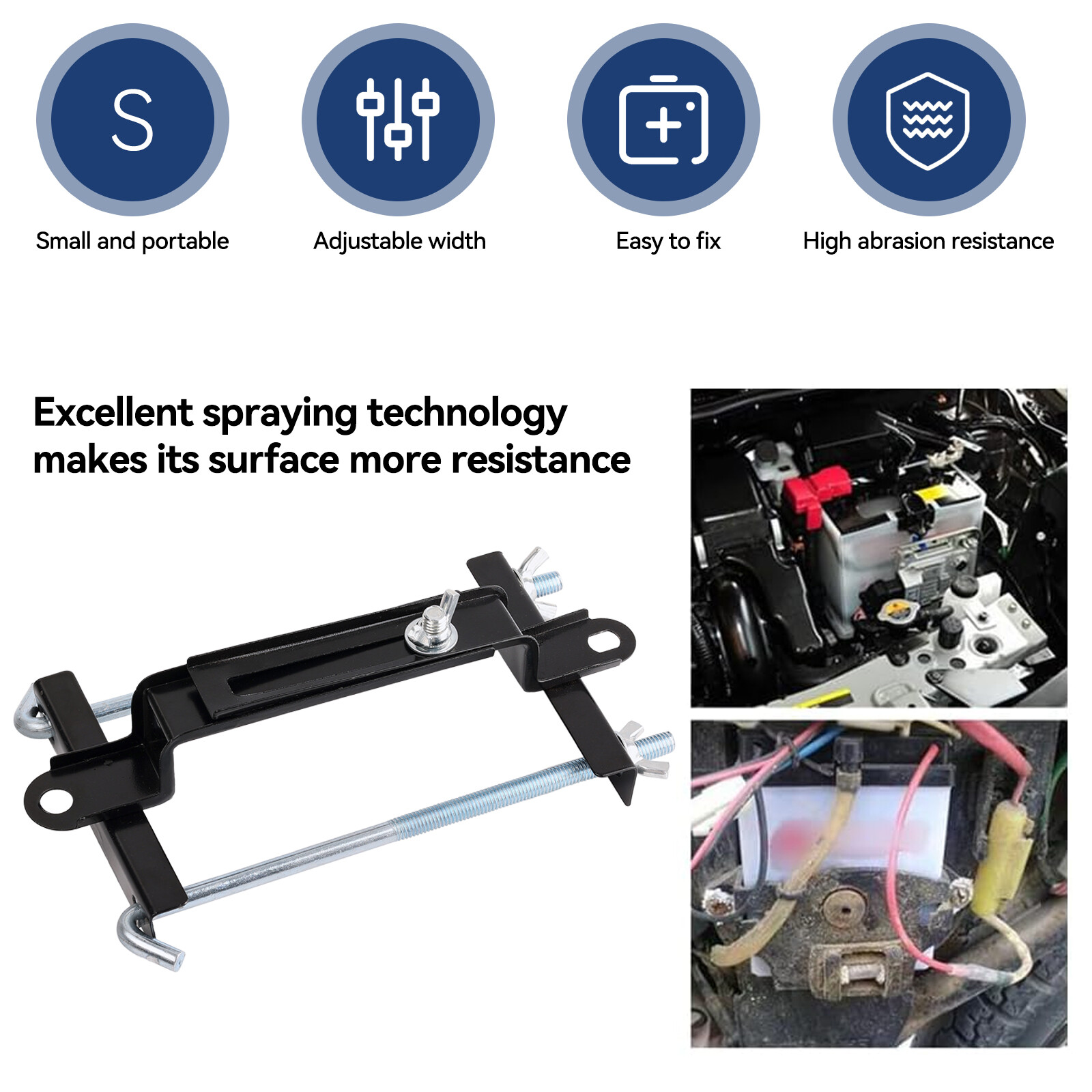 Car Adjustable Battery Retaining Holding Clamp Bracket Bolt Tie Hold Down Kit/
