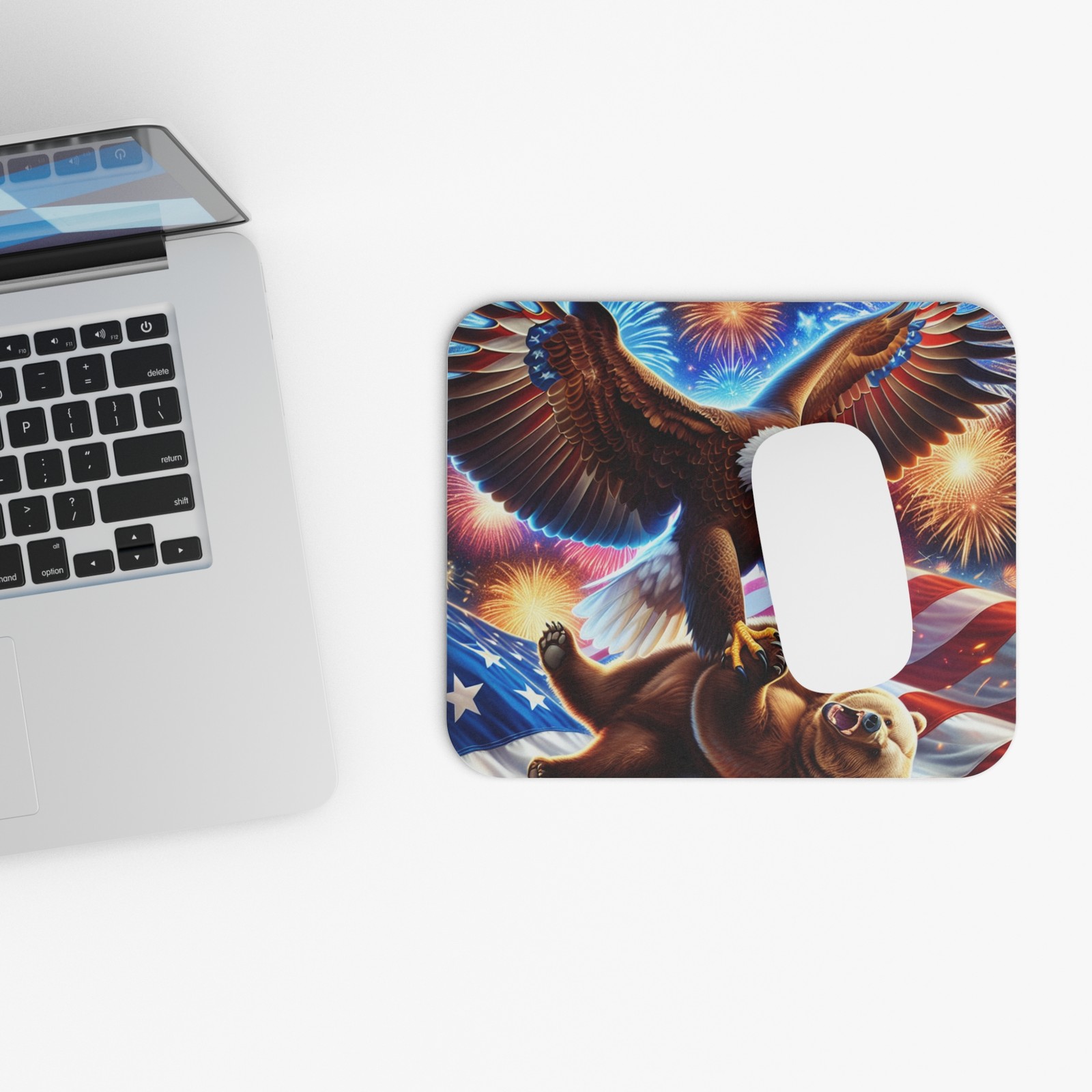 Patriotic Eagle Humbles Russian Bear Funny Mouse Pad, Great Gift, Office Decor
