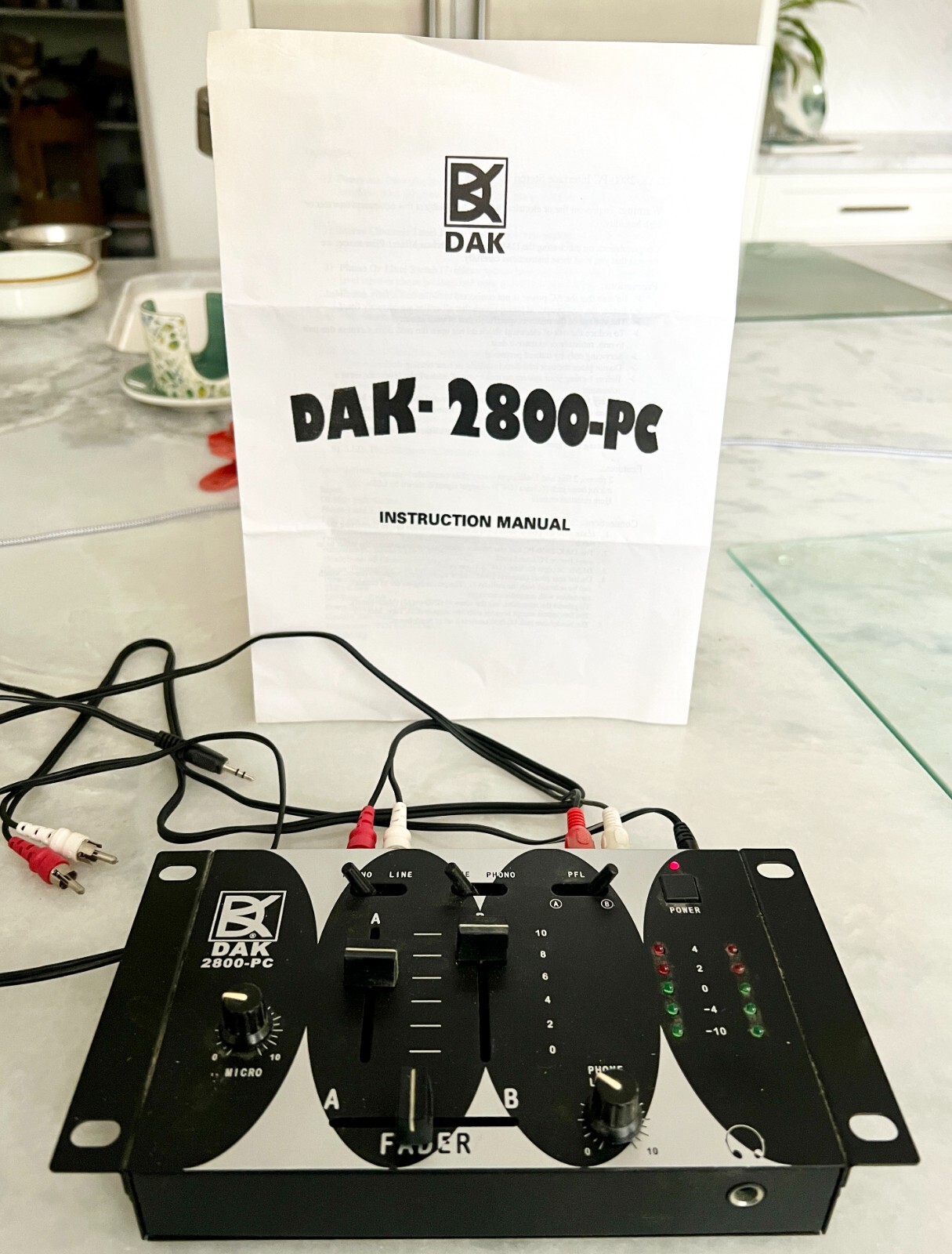 DAK-2800-PC Interface Stereo DJ Mixer w/ Power Supply, RCA & Instructions