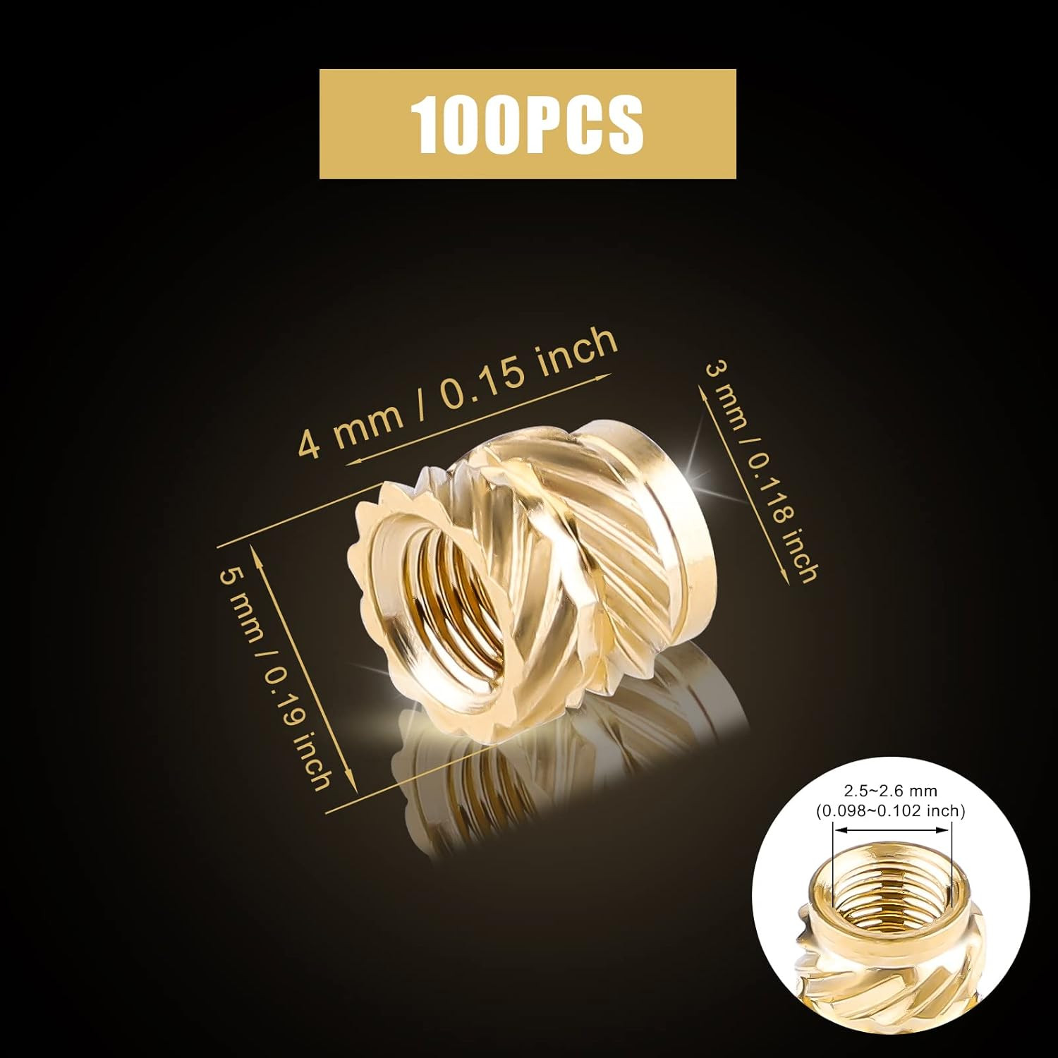 100Pcs 3D Printing Brass Nuts, M3X4X5Mm M3 Threaded Insert Knurled Brass Nuts Fe