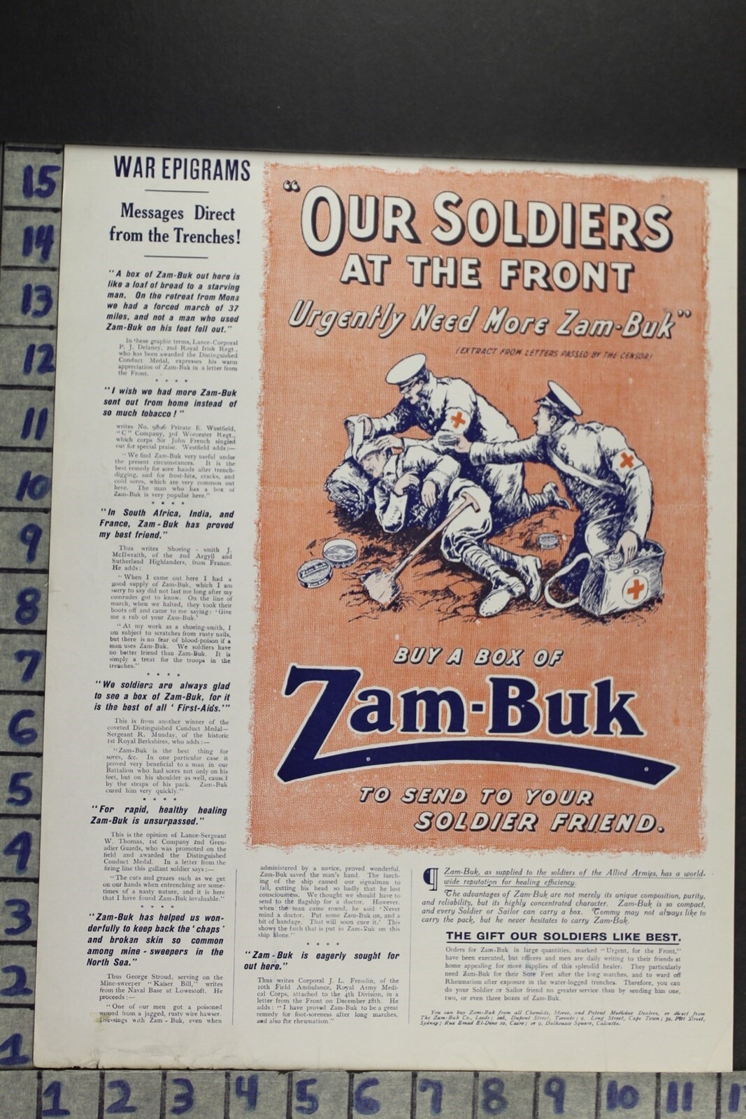 1915 MEDICINE MILITARY ZAM-BUK FIRT AID NURSE SOLDIER WWI VINTAGE AD DZ037