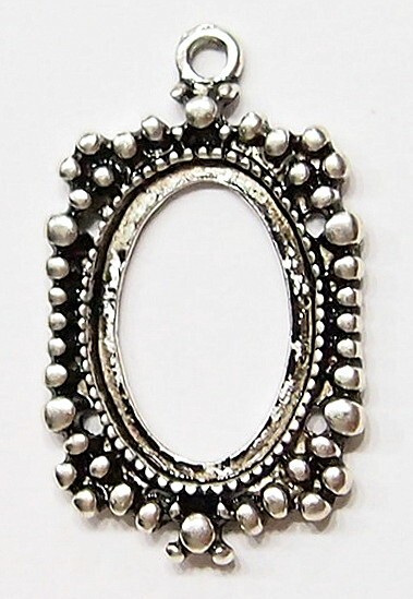 15 of 18x13mm Victorian Antique Silver Beaded Pendant /Charm Settings 31x19mm