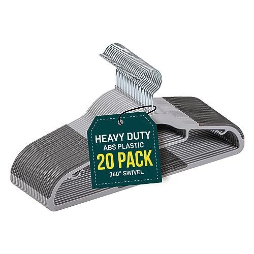 Plastic Clothes Hanger Set - 20 Pieces Versatile, Lightweight, 20 Pack Gray