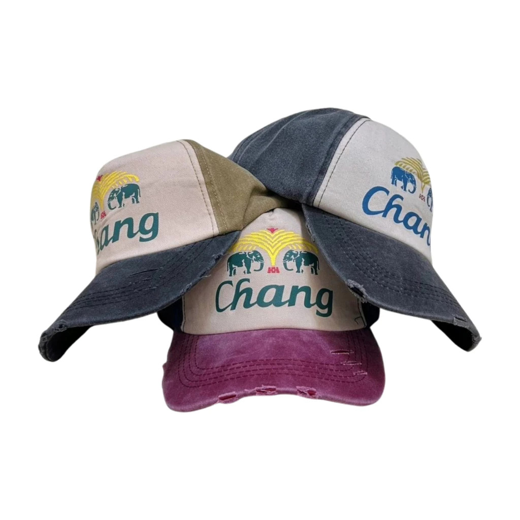 Singha Chang Beer Hat Trucker Baseball Cotton Cap Vintage Tear Design Adjusted