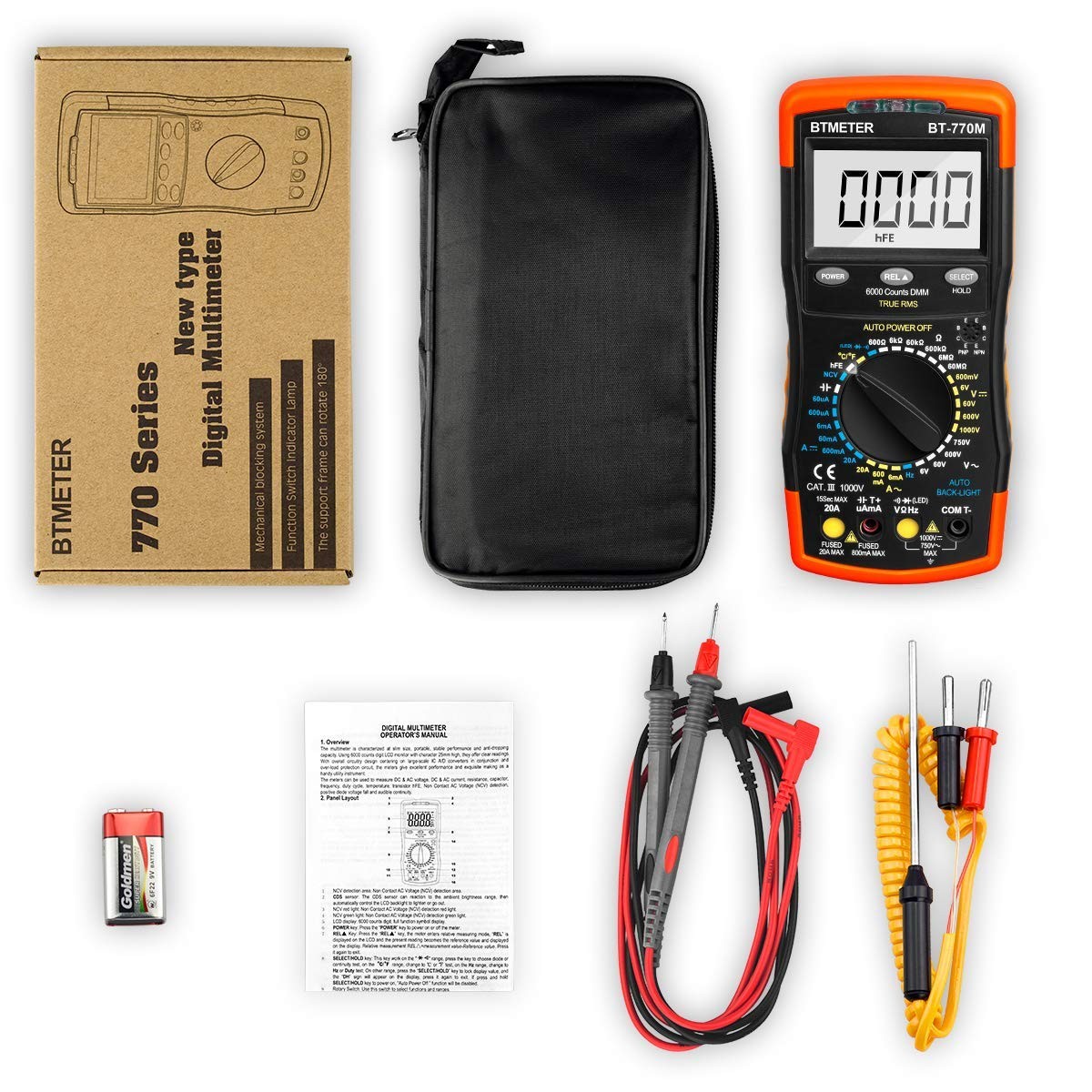 Digital Multimeter TRMS 6000 Count, Medium, AC/DC 20A & Mechanical Block 770M