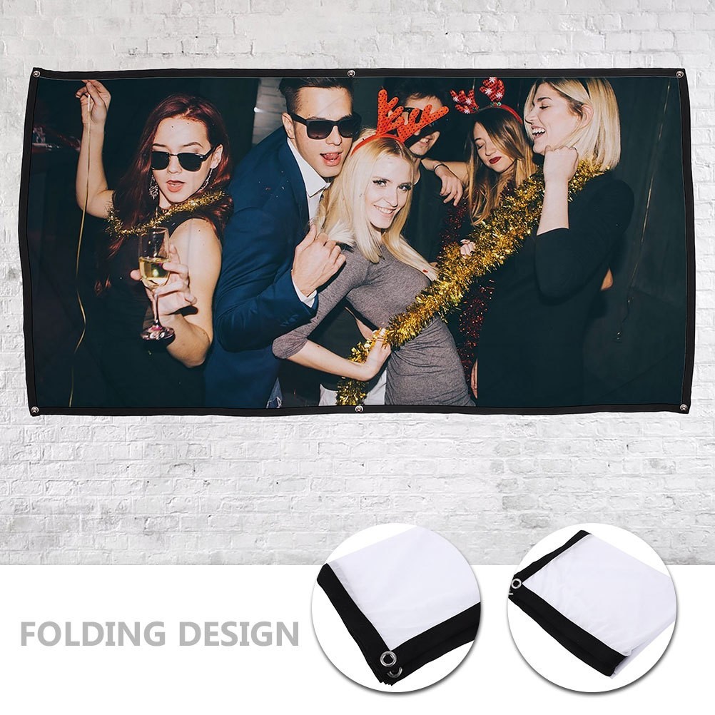 Portable Folding Projector Screen White Polyester Durable Home Theater Use