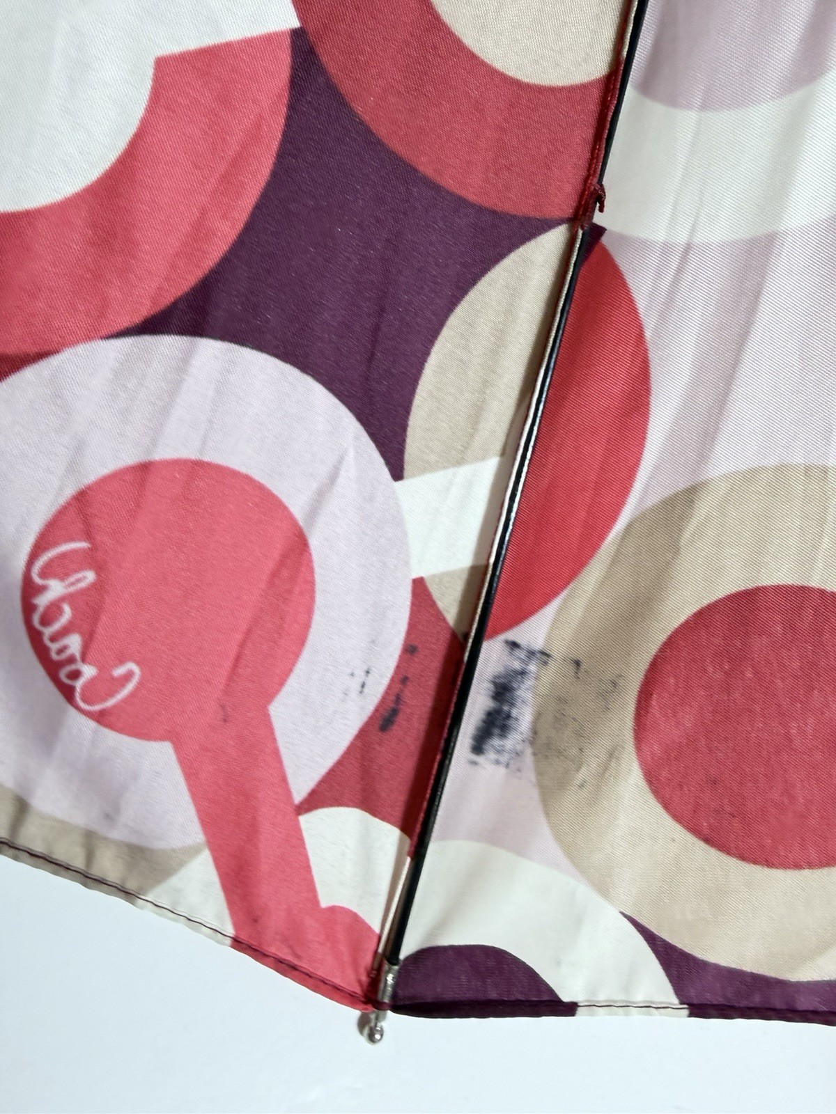 Coach Logo Compact Folding Umbrella Auto Open Red Purple Geometric Print