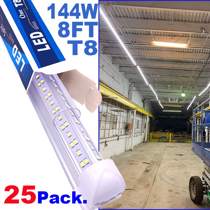 25Pack 8ft 144w Led Tube Light T8 Integrated 4Row 8 Foot LED Shop Light Fixture