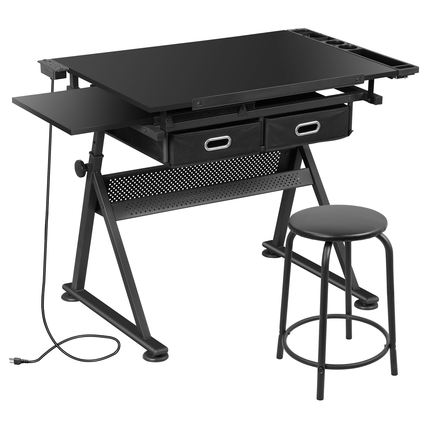 Adjustable Height Drafting Drawing Table Tiltable Tabletop Edge Stopper Black
