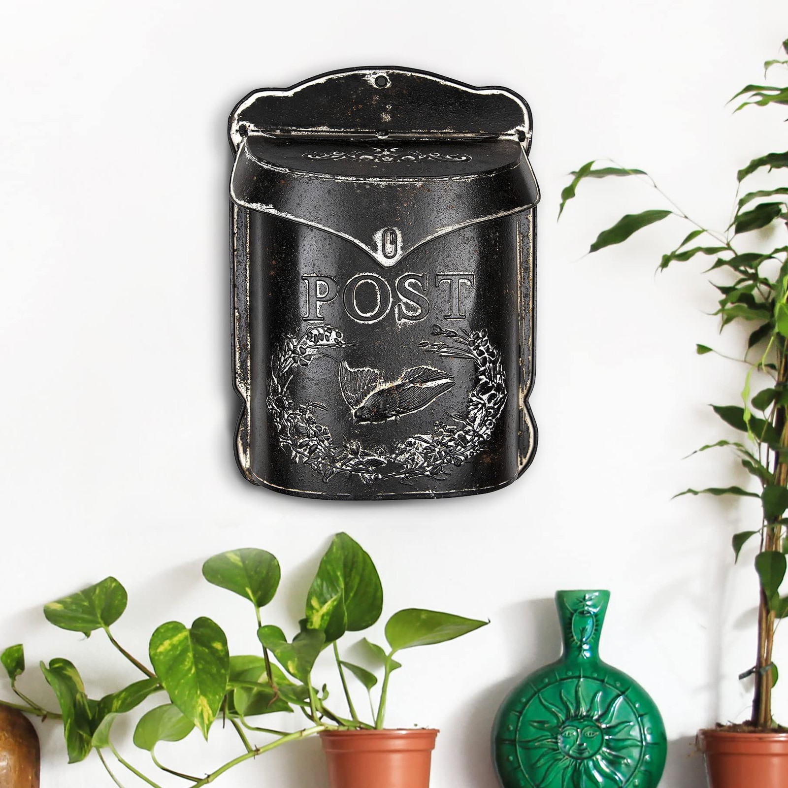 Black Embossed Tin Post Letter Box