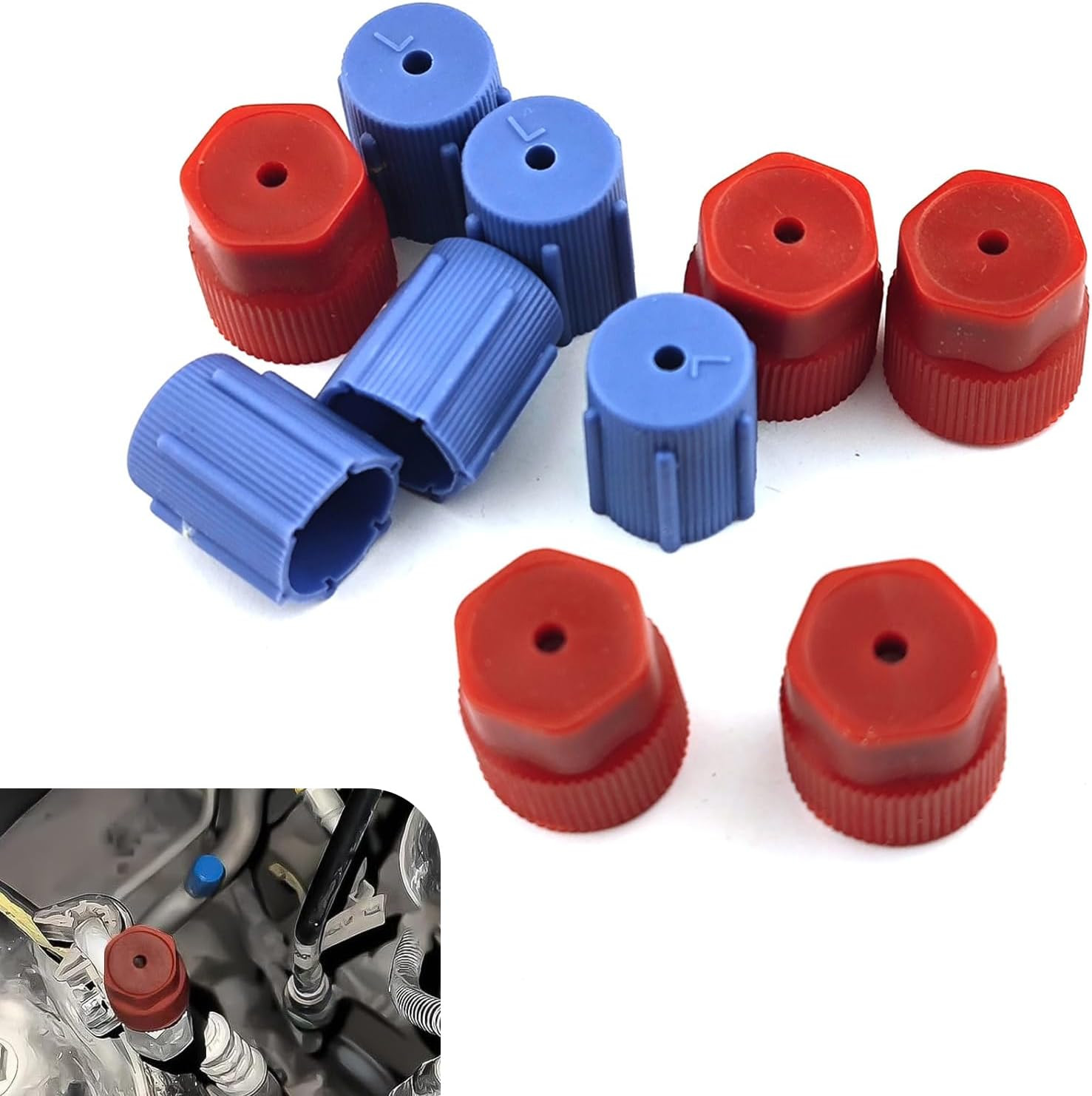 10 PCS AC Low/High Pressure Port Caps, Anti-Leak R134A Air Conditioning Caps, A/