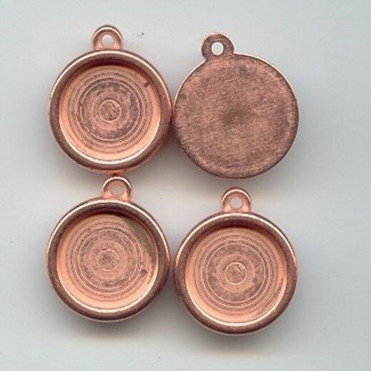 12 VINTAGE COPPER COATED ACRYLIC 18mm. ROUND SETTING PENDANTS 1999