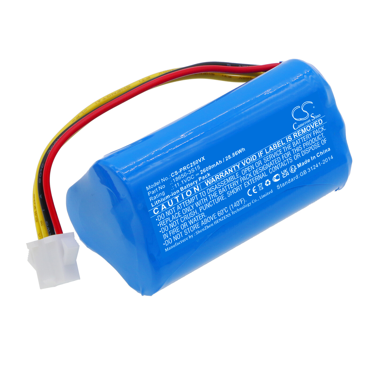 2600mAh / 28.86Wh Battery for Pure Clean PUCRC25,PUCRC25_0,PUCRC26B,1B65O-3S15