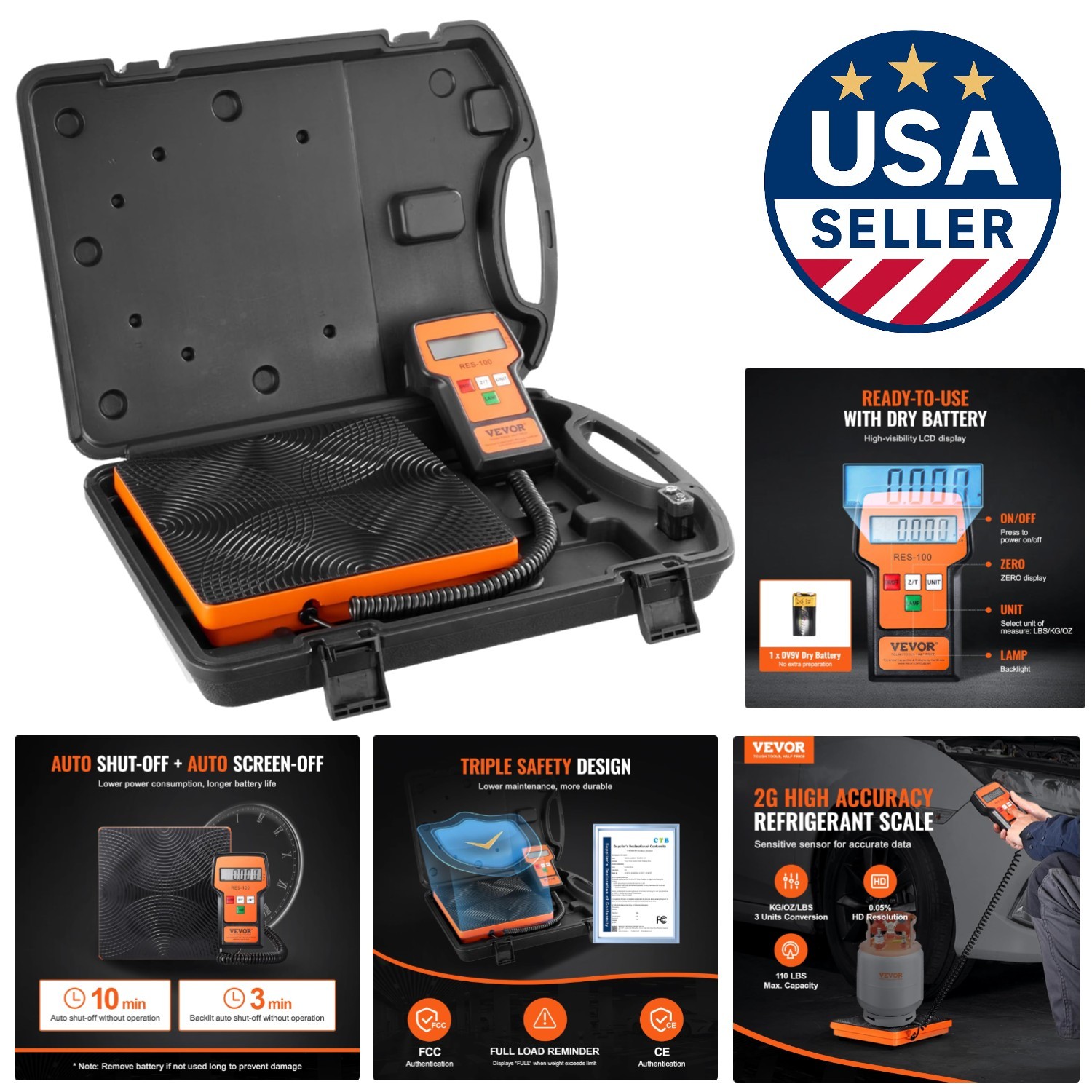 Portable 110 LBS Recovery Scale with Wired Remote, Ideal for HVAC Professionals