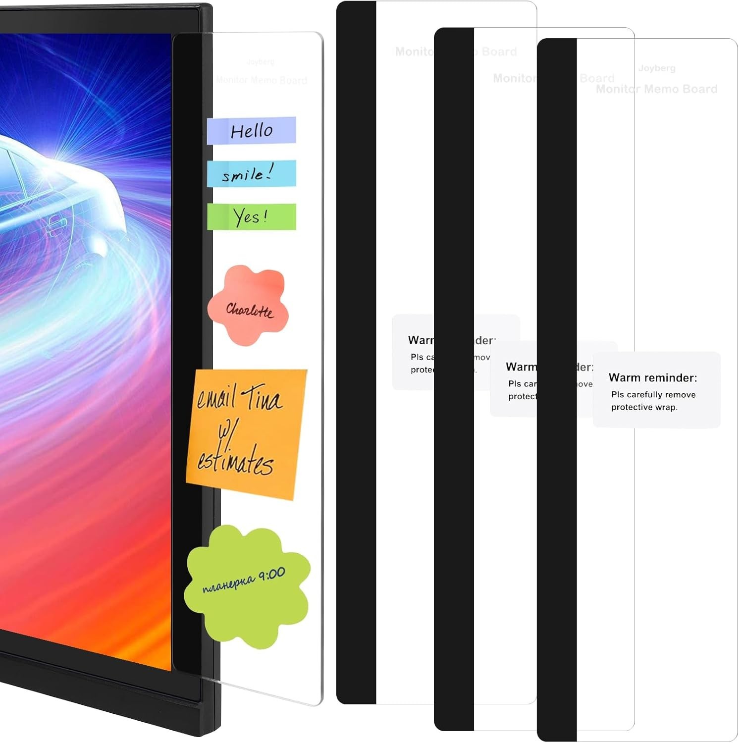 3PCS Monitor Memo Board Sticky Note Holder Office Desk Computer Accessory
