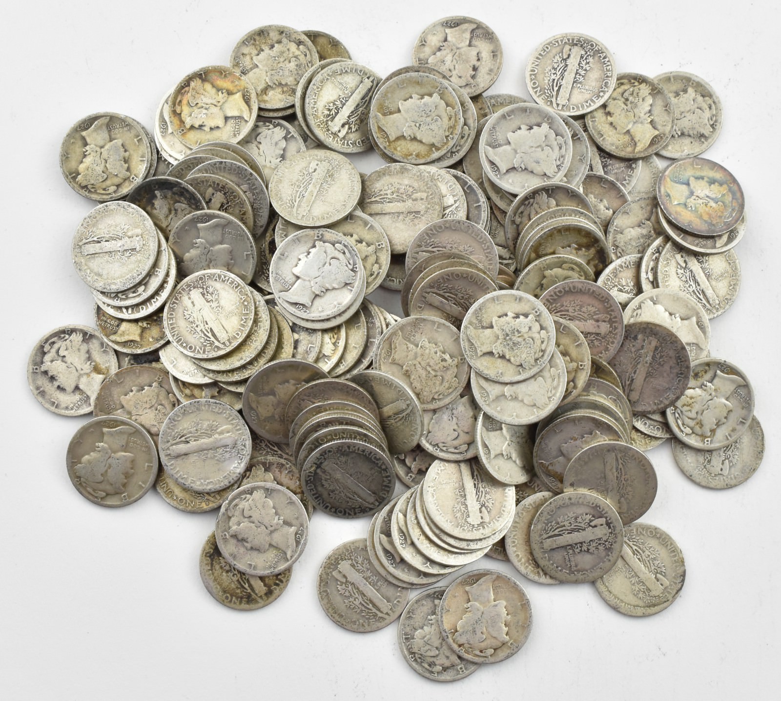 1927-S Mercury 90% Silver Dime Roll Lot of 50 PCS $5 Face