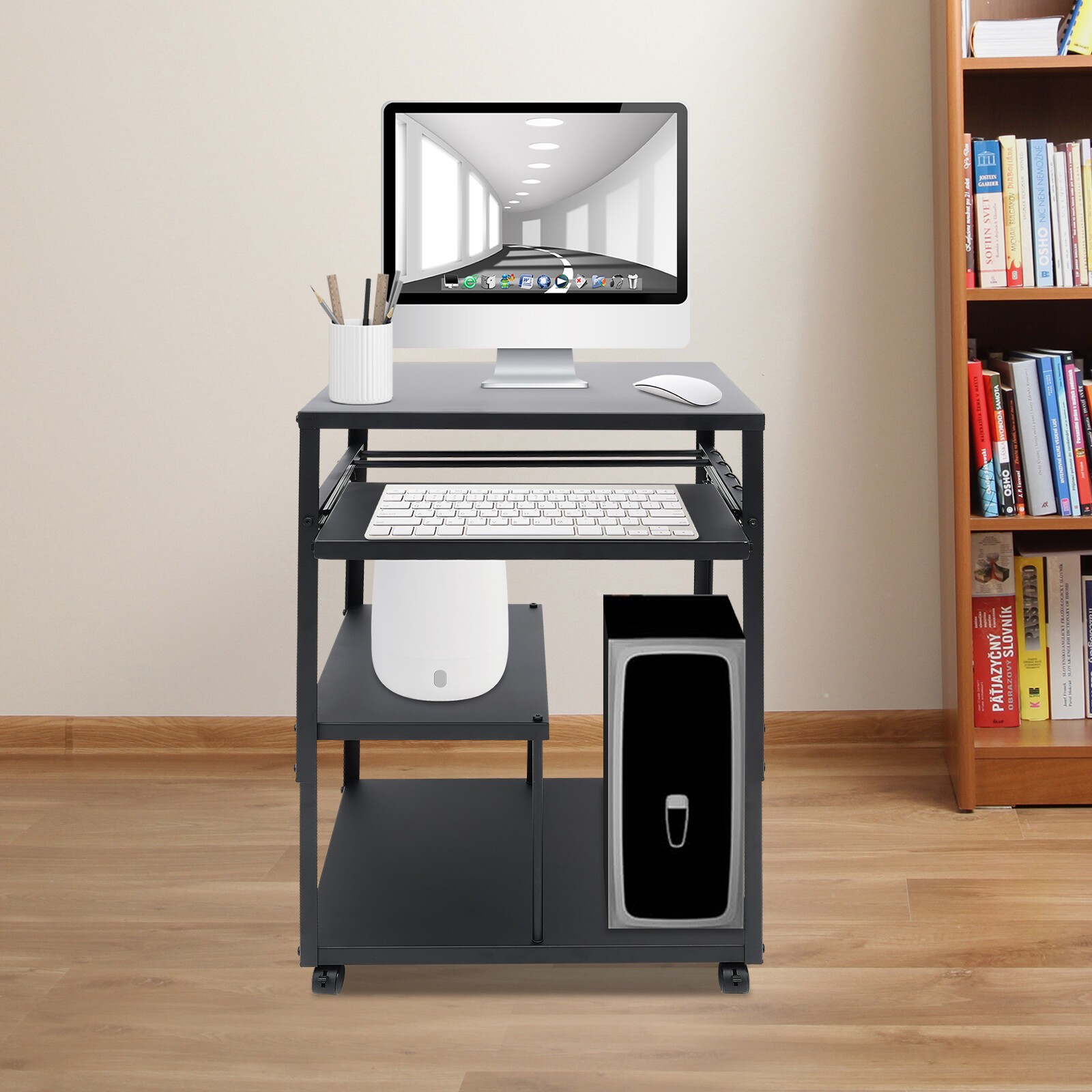 Computer Desk With Keyboard Tray Height Adjustable Rolling Presentation Table