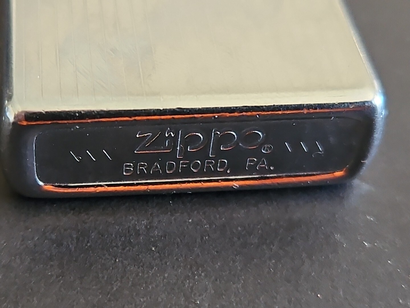 VINTAGE ZIPPO POLISHED CHROME STRIPED REGULAR LIGHTER ENGRAVABLE NON WORKING
