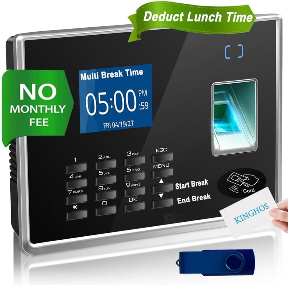 KINGHOS Fingerprint Time Clock Biometric Time Card Machine w RFID Cards *5886C6A