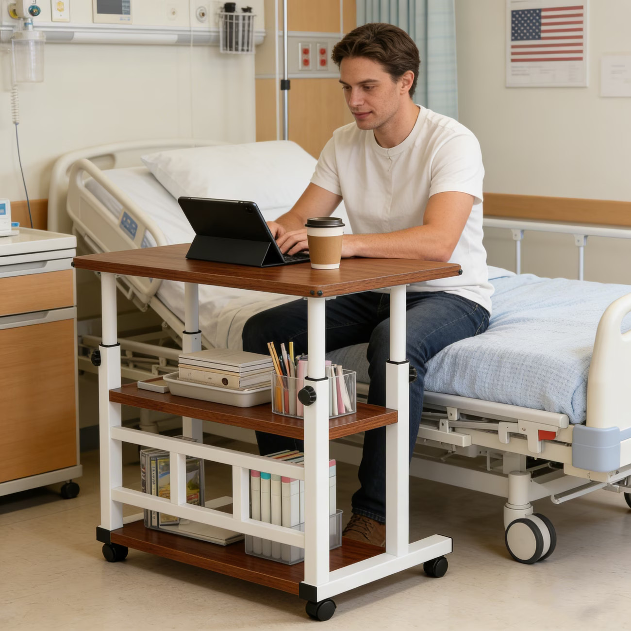 Adjustable Height Mobile Desk for Study/ Dormitory/ Work Area Lightweight