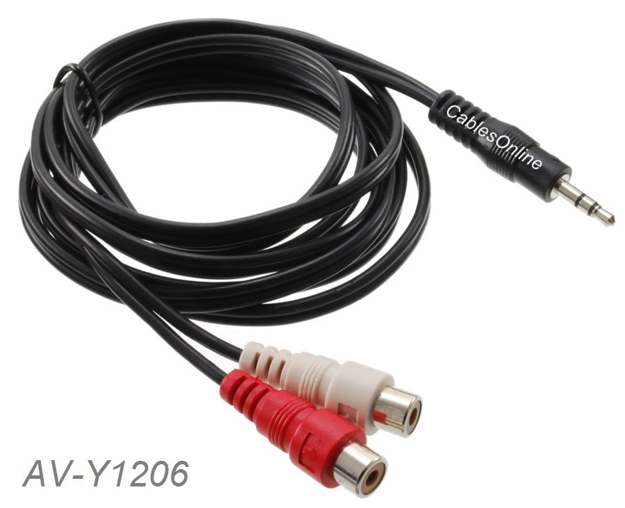 6ft 3.5mm Stereo Male to 2-RCA Female RD/WH Audio Cable, CablesOnline AV-Y1206
