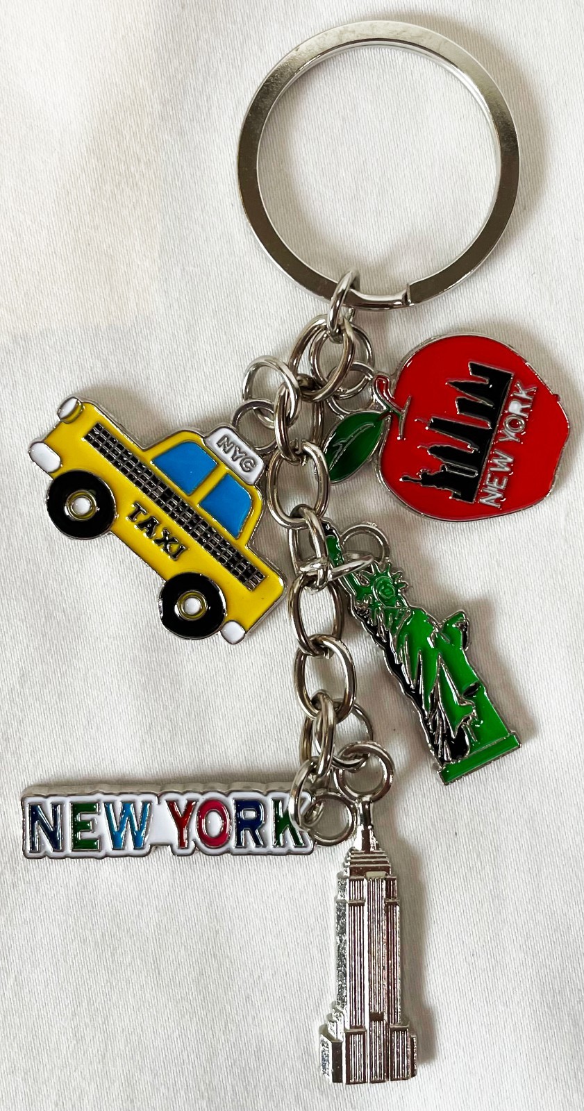 New York City Enamel Charm Metal Keychain Taxi Apple Statue of Liberty 4"