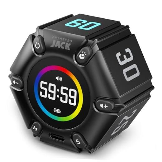 Rotating Pomodoro Timer 3/5/10/25/30/60min Preset, Silent & Sound Real Black