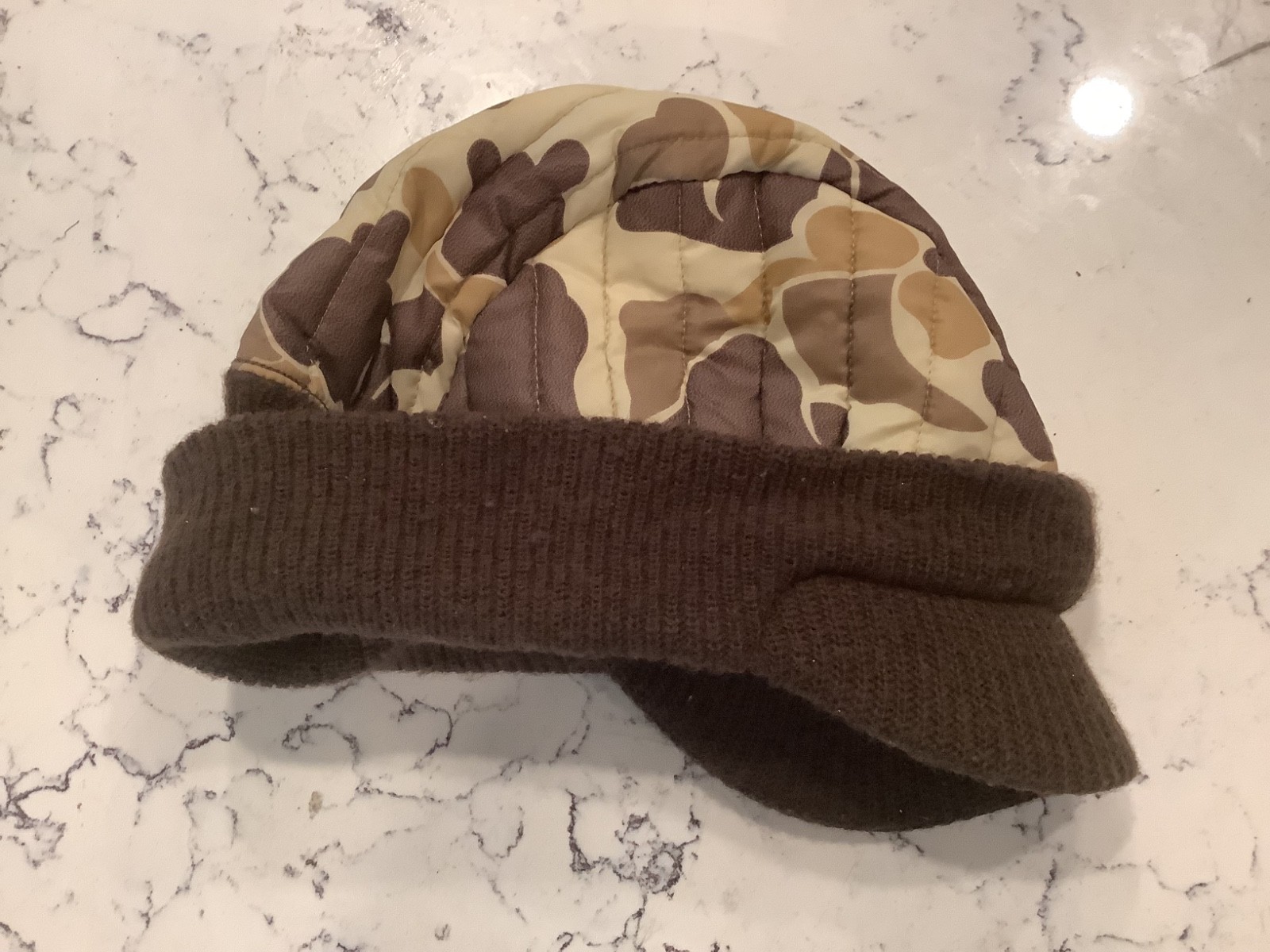 Columbia Sportswear Co Portland Ore. USA Camo Cap Hat vtg 60s 70s Insulated Knit