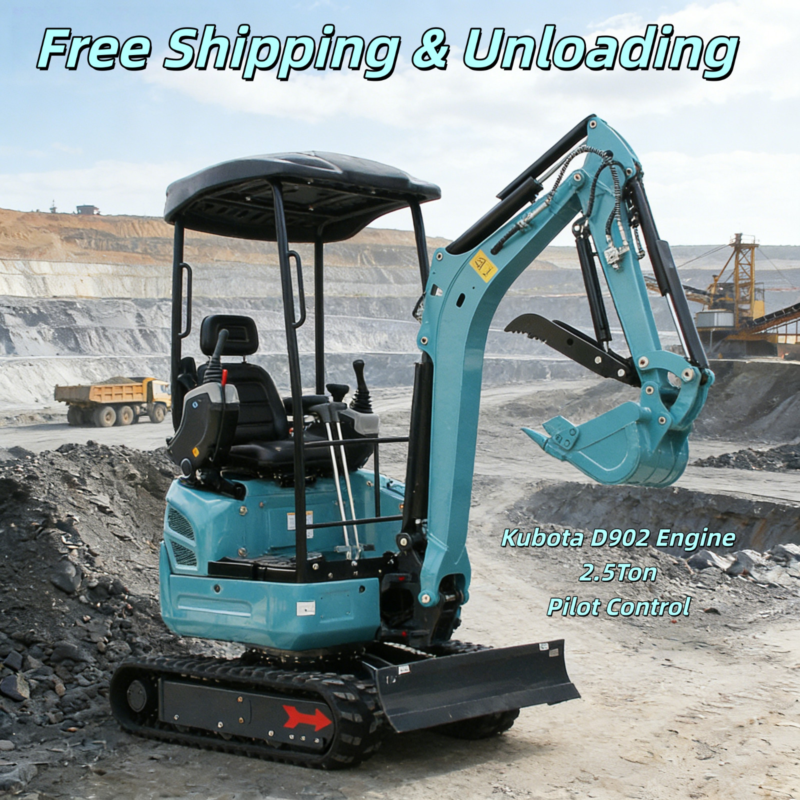 2.5Ton Mini Excavator Side Swing Digger Kubota D902 Diesel Engine Free Shipping