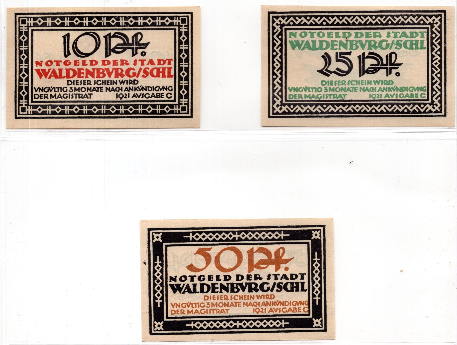 1921 Germany Waldenburg Notgeld Set of 3 Notes (2012)