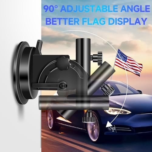 Car Flag Pole, Car Flag Holder with Adjustable Angle Suction Cup Mount,