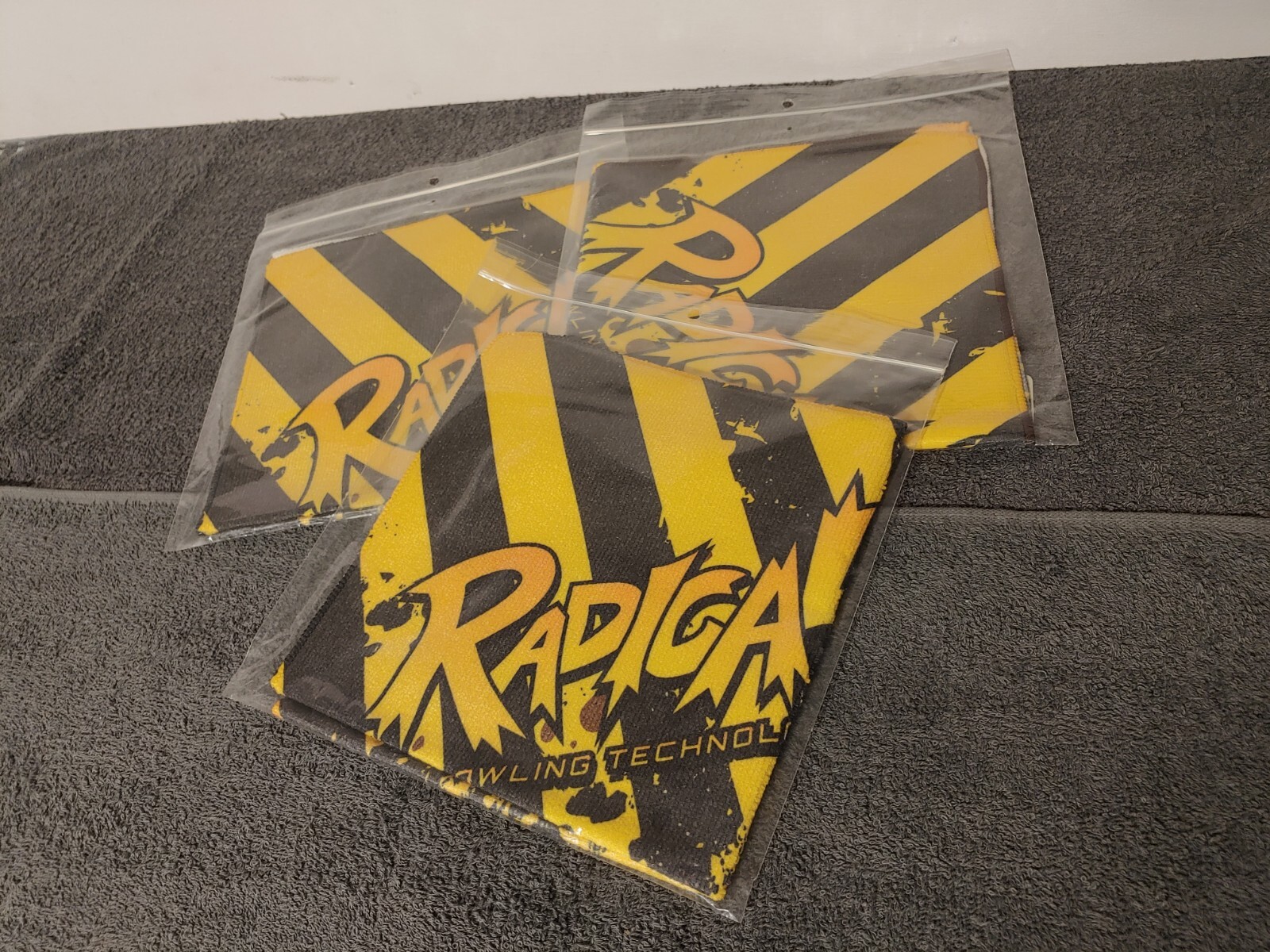 3 Radical Bowling Polyester Towels 16"x16" High Quality Print Yellow Black Towel