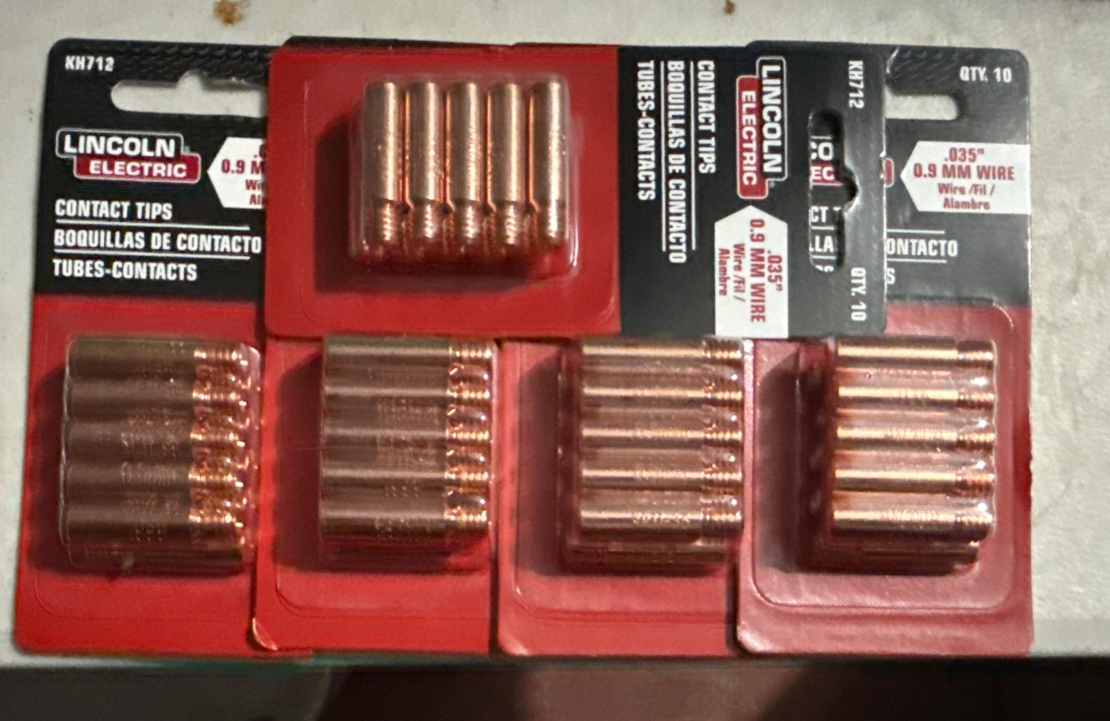 LOT of 5 PACKS of 10 LINCOLN ELECTRIC KH712- CONTACT TIPS .035" (0.9mm)