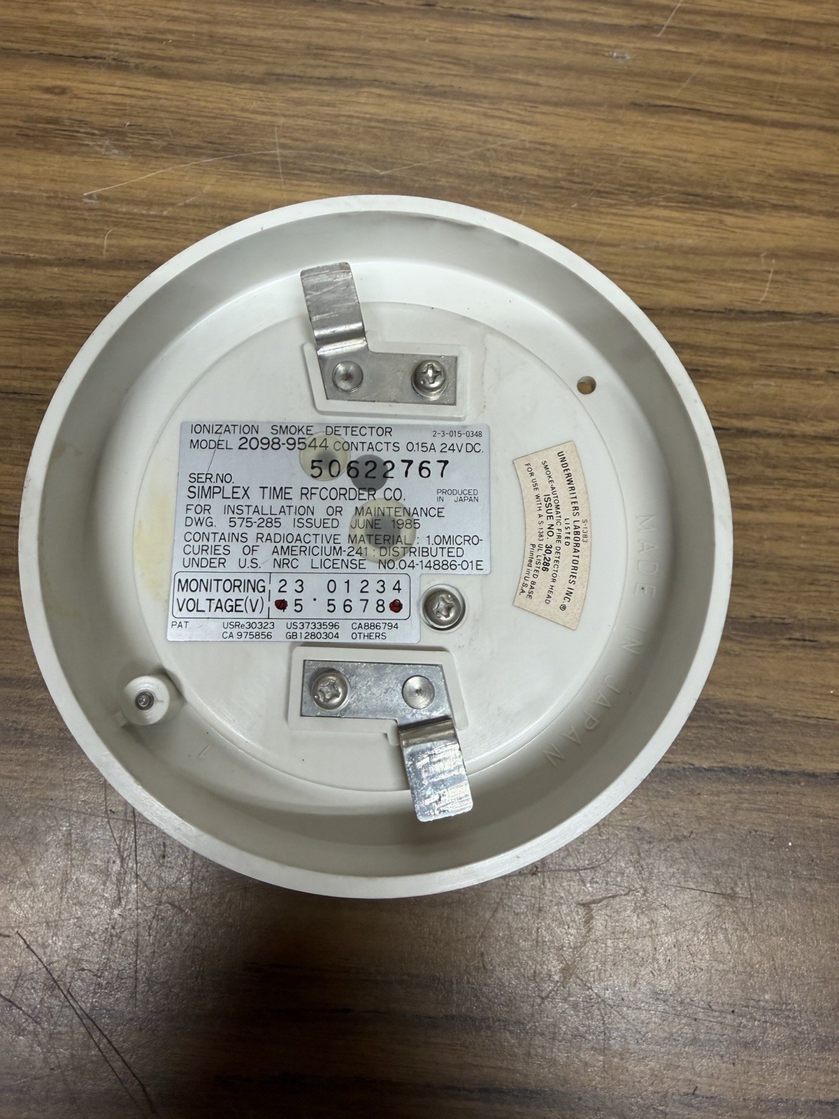 (1) Simplex 2098-9544 Conventional Ionization Fire Alarm Smoke Detector Head
