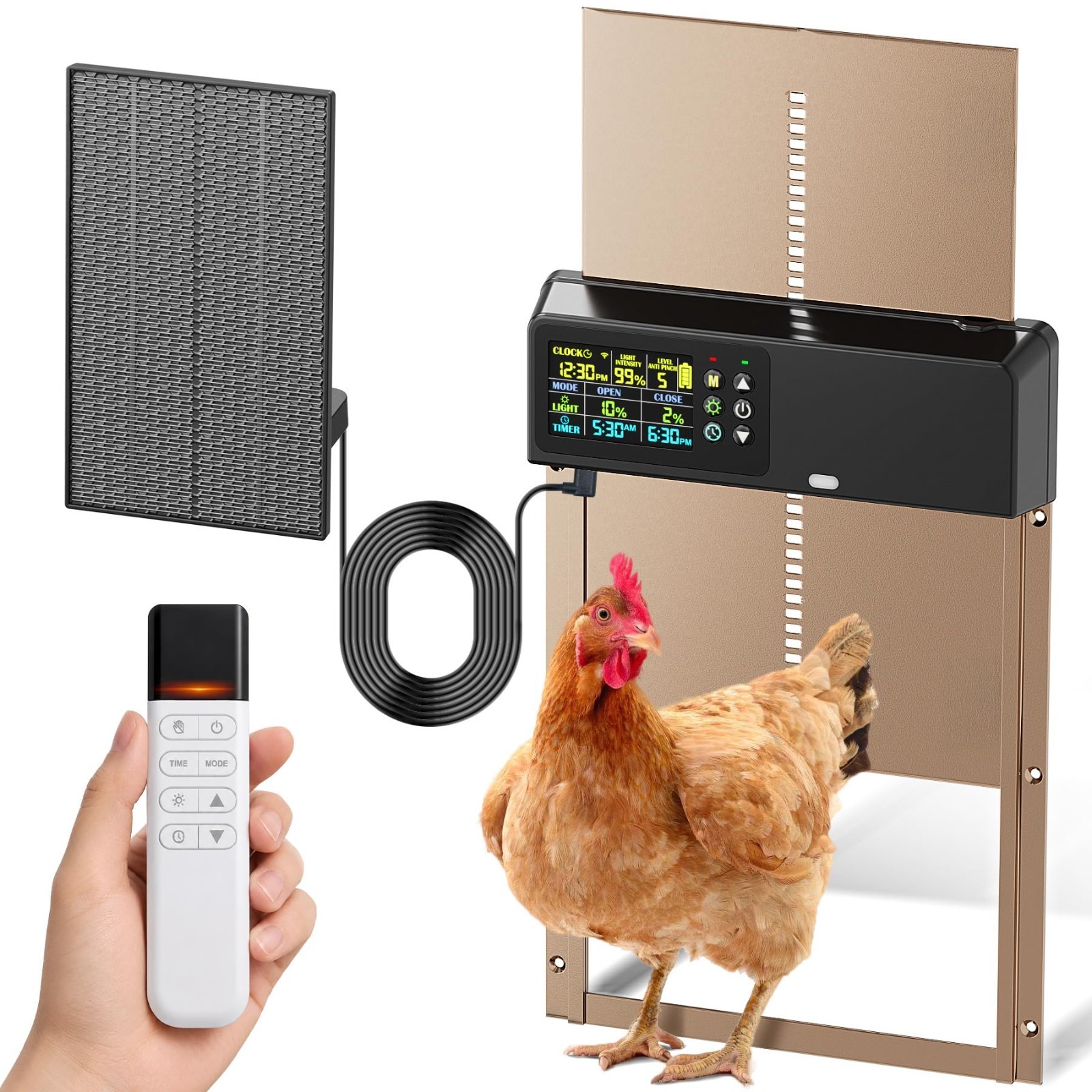 Solar-Powered Automatic Chicken Coop Door with Remote, LCD Display
