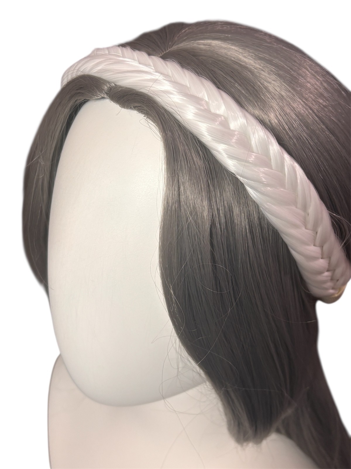 1" Wide Fishtail Braided Snow White Elastic Headband Wig Cosplay Accessory