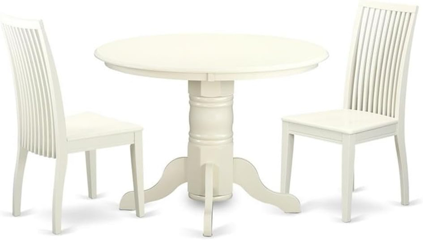 SHIP3-LWH-W 3 Piece Dinette Set for Small Spaces Contains a round Kitchen Table
