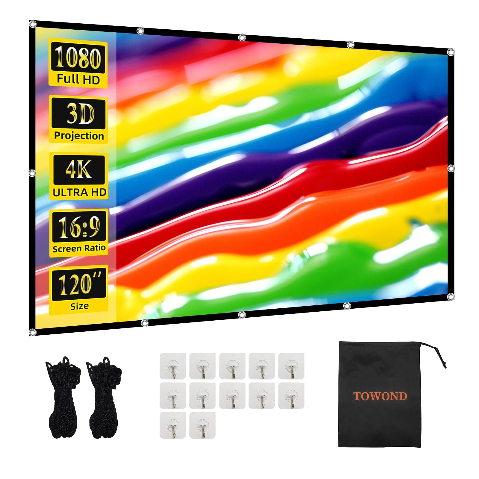 120 Inch Foldable Projector Screen for Wall, Front/Rear Projection