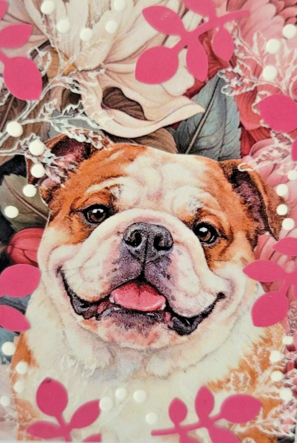 ACEO Bulldog Collage Mixed Media One of a Kind Original Handmade Whimsical