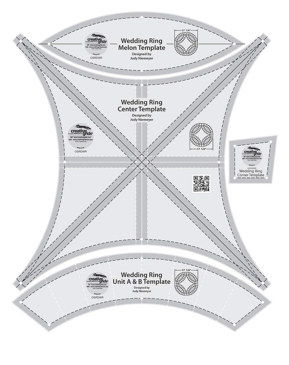 Creative Grids Double Wedding Ring templates Quilt Ruler – CGRDWR – Made in USA,