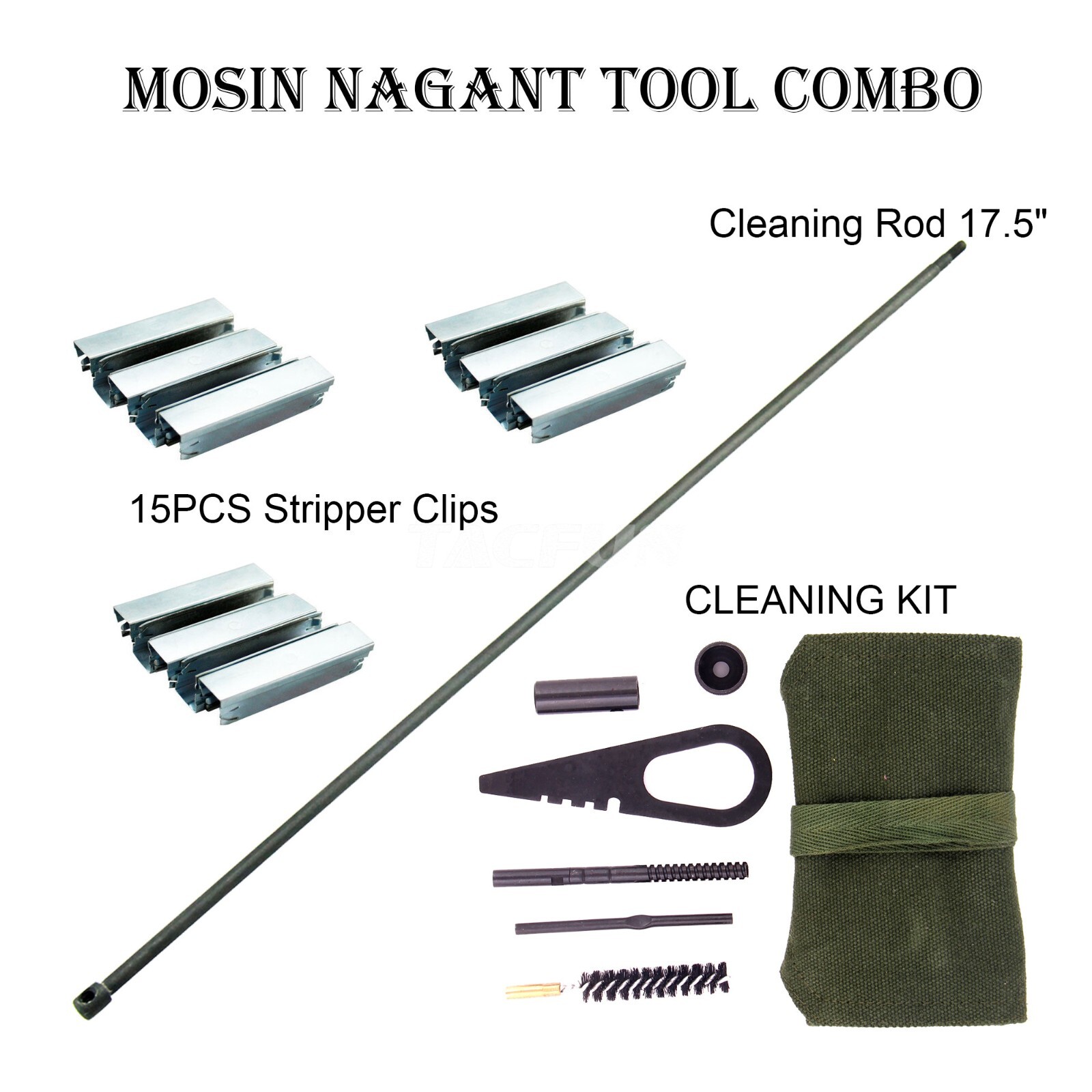 Mosin Nagant 17.5" Cleaning Rod + Cleaning Kit + 15PCS Stripper Clips