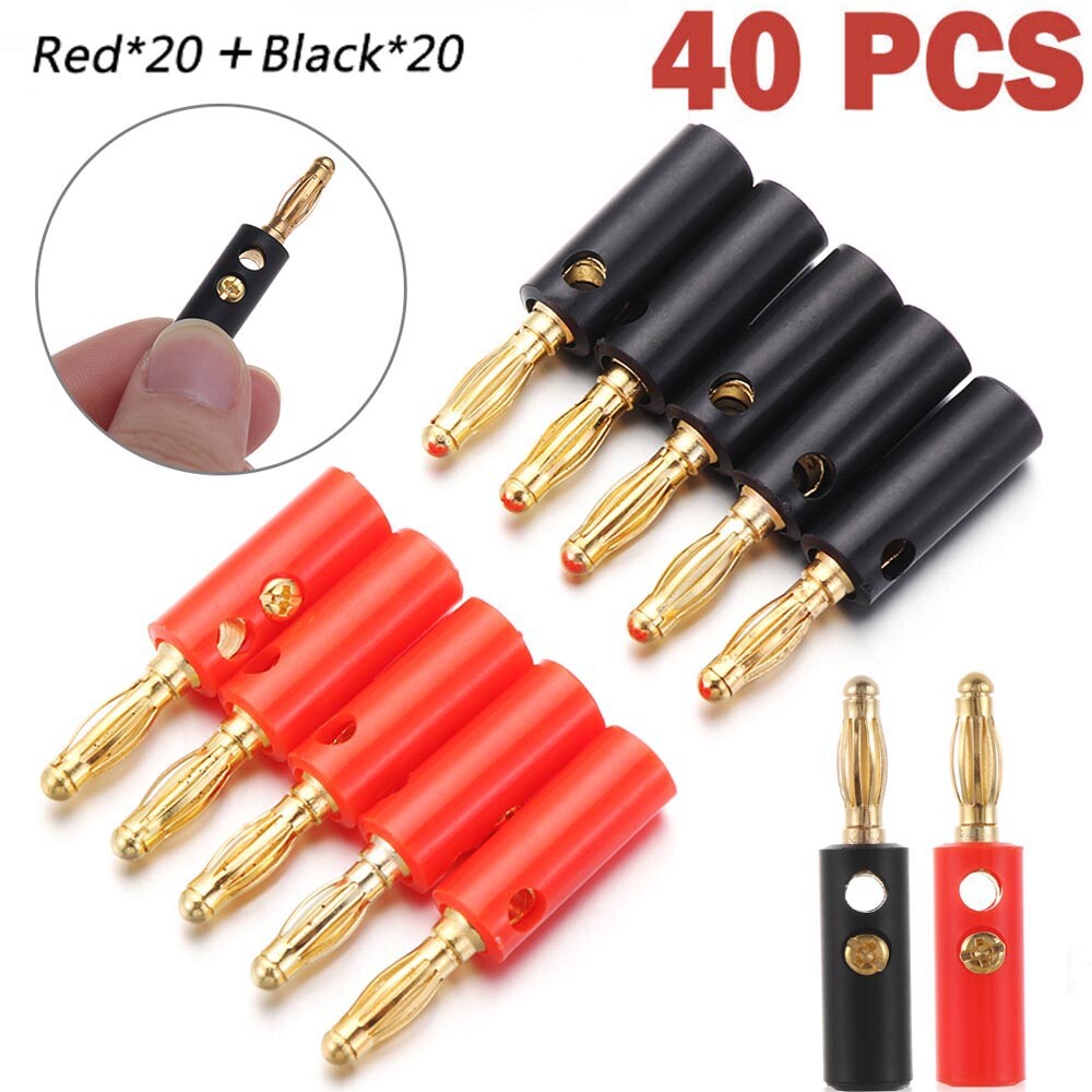 40Pcs Gold Plated Banana Plugs Audio Jack Speaker Wire Cable Screw Connector 4mm