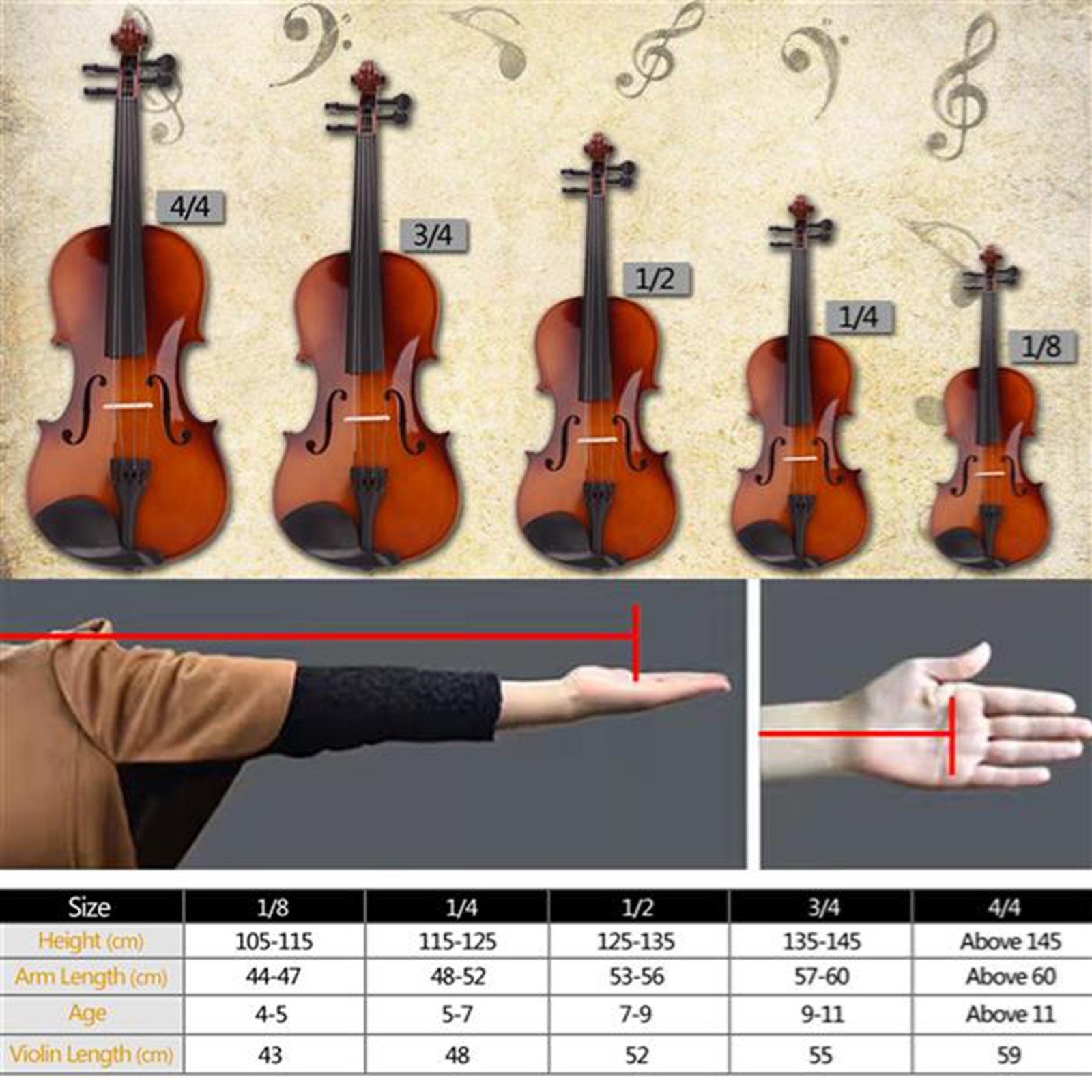 3/4 Size Natural Acoustic Violin Case Box Bow Rosin for Kids Premium Sound