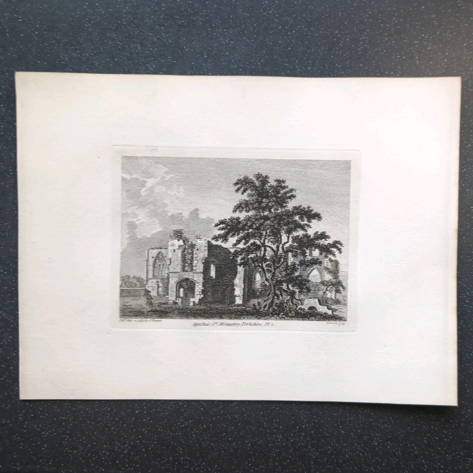 Original 1785 Grose Engraving Print Of Agatha's Monastery Yorkshire