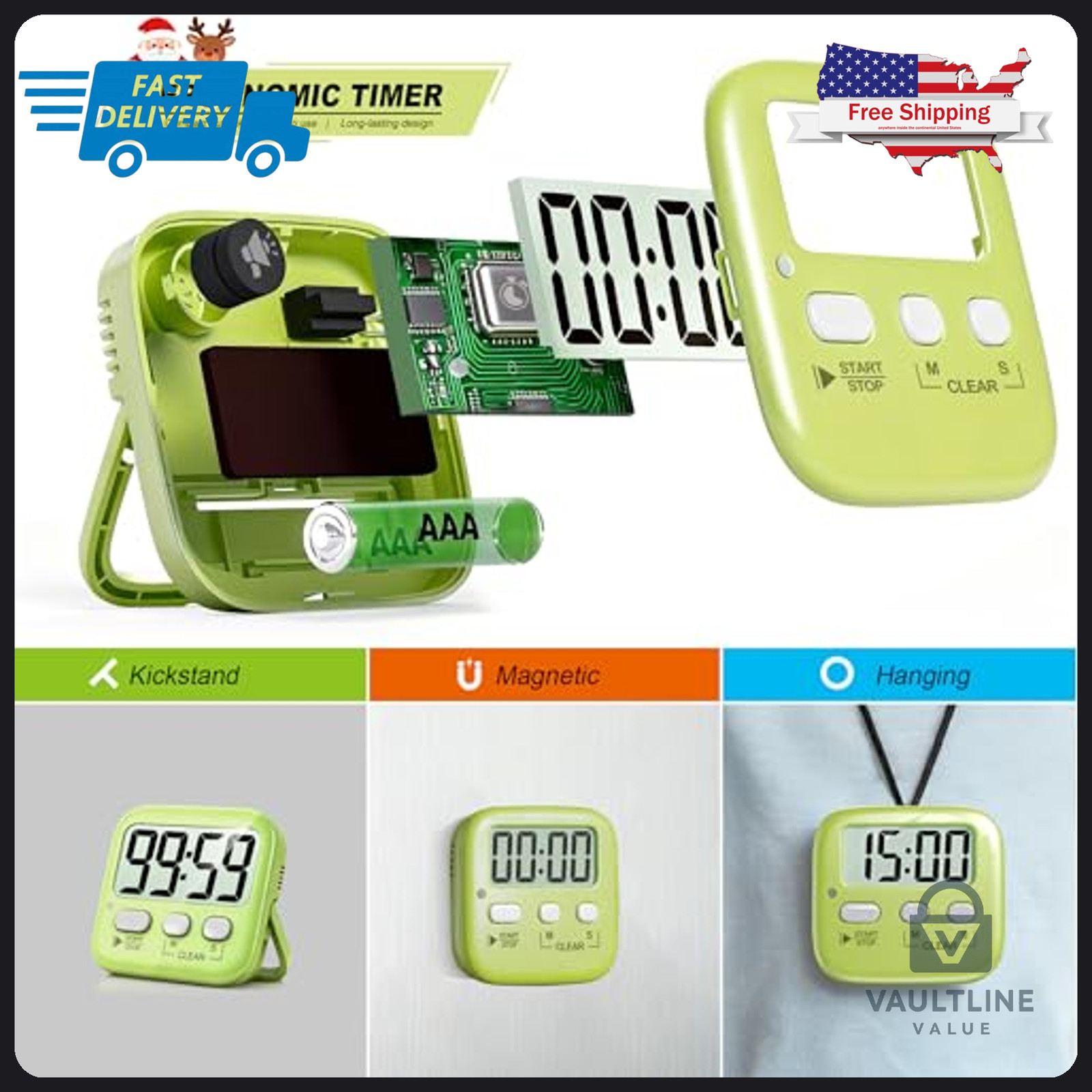 2 Pack Antonki Digital Kitchen Timers - Magnetic Countdown Clock for Cooking