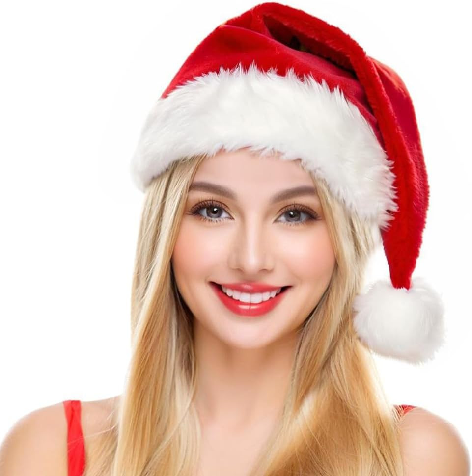 Adult Santa Hat Christmas Hat Red Velvet Double Layer Thick Unisex for Women Men